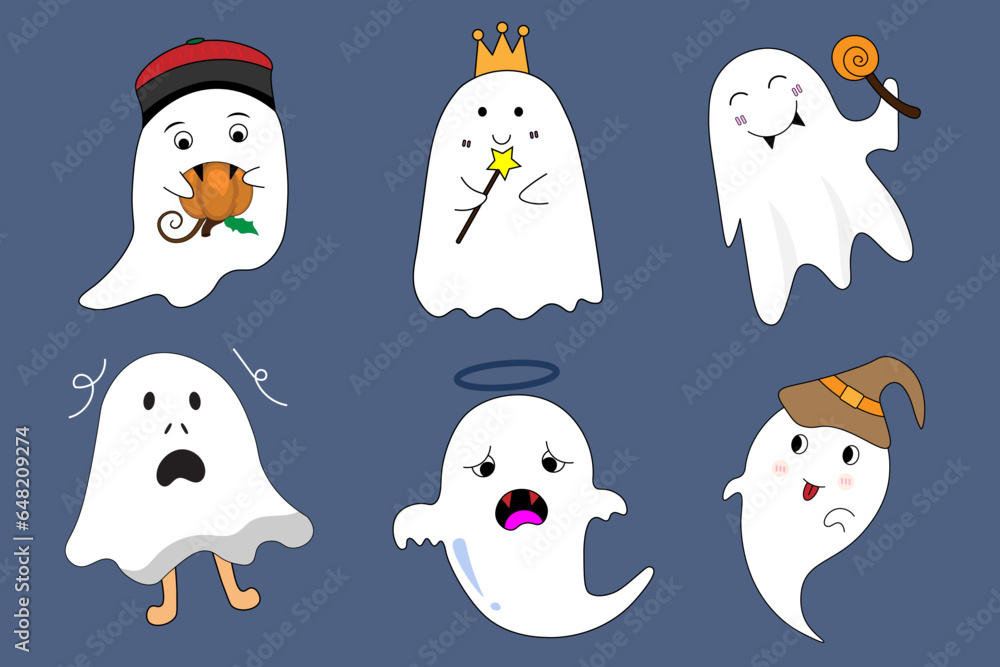 Vector illustration of a set of cute little ghosts, for Halloween and ghost festivals. Vector illustration of a set of cute little ghosts, for Halloween and ghost festivals.