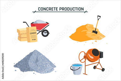 Concrete production concept, vector icons