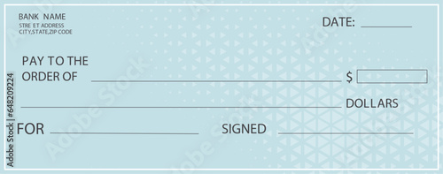 Blank bank cheque. Personal desk check template