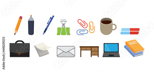 Set of office supplies element vector illustration