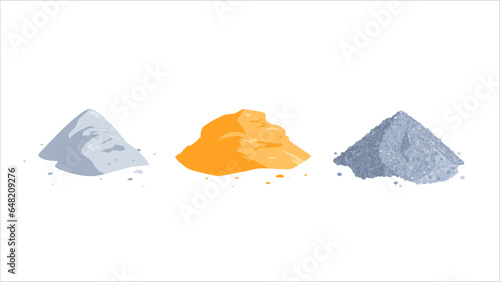 Sand, cement, gravel piles, vector icons