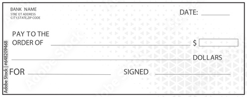 Blank bank cheque. Personal desk check template