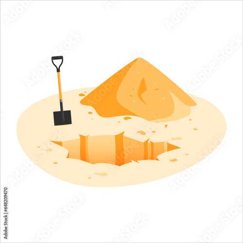 Sand hole and heap, cartoon vector icon