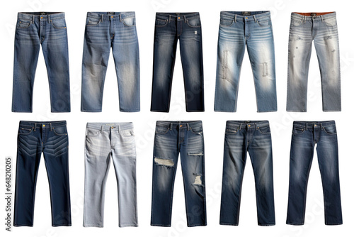 set of of Jeans ,Fashionable Jeans Wardrobe - Designer Denim Pants Collection cut out transparent isolated on white background ,PNG file ,artwork graphic design illustration.