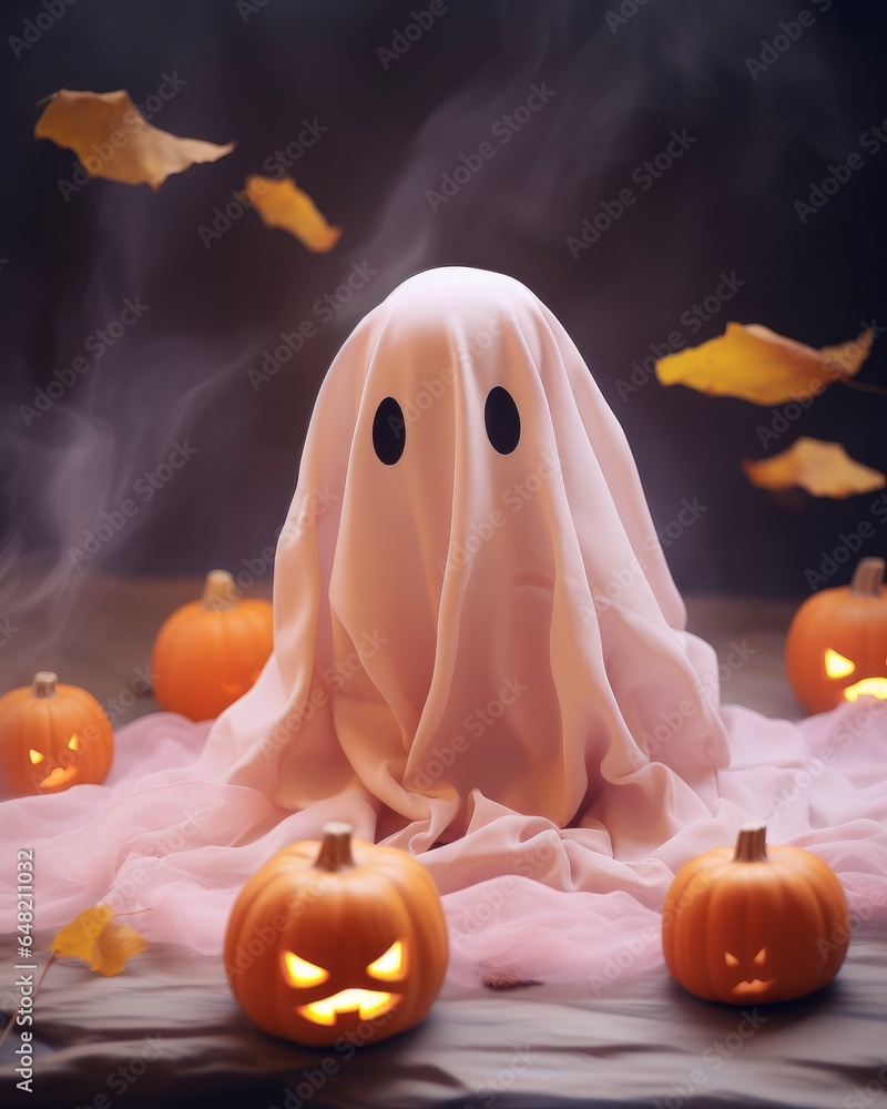 Halloween wallpaper with cute ghost and pumpkins Halloween wallpaper with cute ghost and pumpkins