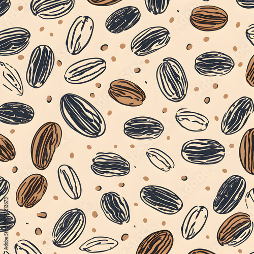 Illustration background of coffee beans on beige background.