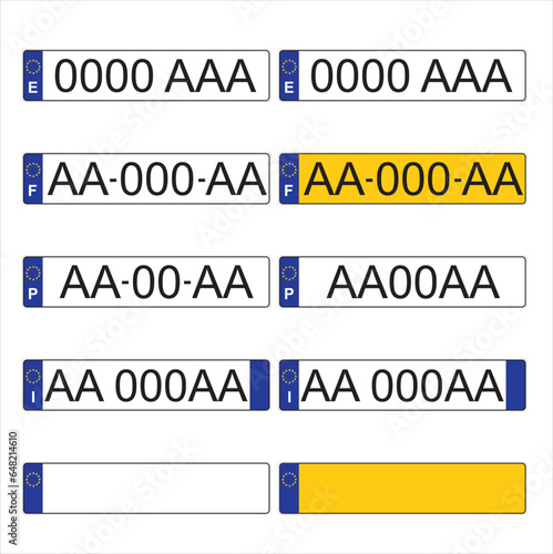 Matriculas de automóviles de la Unión Europea. Vector