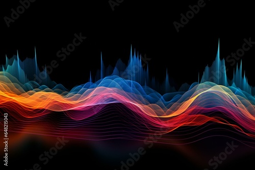 A unique visual representation of musical audio waves in a digital abstract form. Generative AI