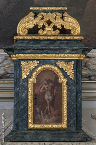 Detail of a reliquary with a depiction of Jesus - gilded. photo