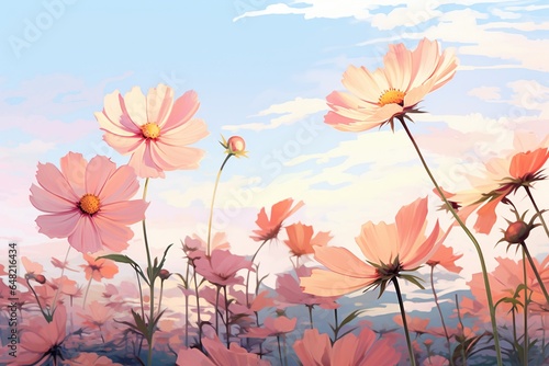 A digital illustration of Cosmos flowers. © antusher