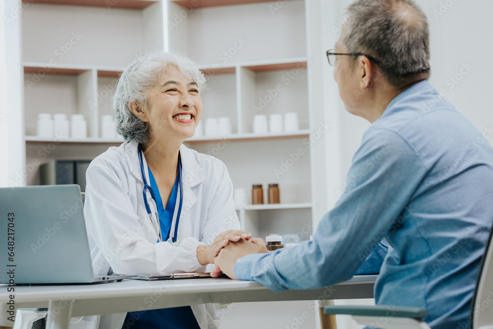 Asian female doctor and male patient talking health concept Asian female doctor and male patient talking health concept