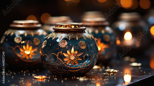 Traditional oil lamp on diwali festival.