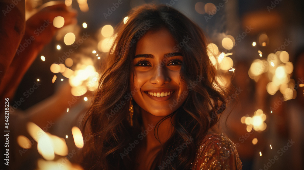 Indian woman giving happy expression and celebrating diwali festival. Indian woman giving happy expression and celebrating diwali festival.