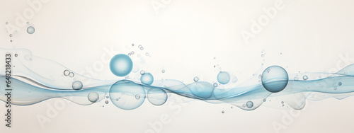 Circular water drops are floating on the water a white background, abstract background
