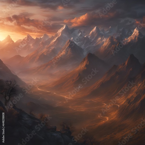 Painting of sunset in the mountains © Images