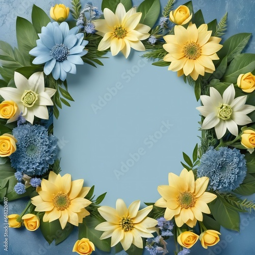 Floral frame on a light blue background