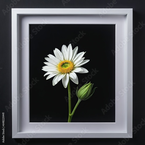 White flower in a white frame against a black background