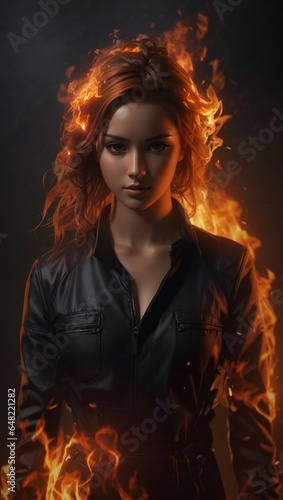 Beautiful woman on fire  photorealistic