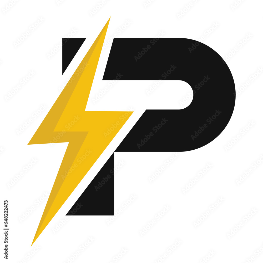 P logo power energy vector icon flat illustration isolated on white background. - obrazy, fototapety, plakaty 