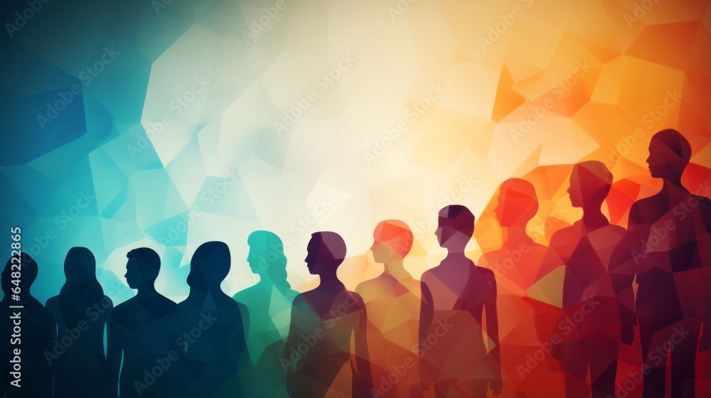 Illustration of a colourful group of people standing together, Gender diversity concept art - created with Generative AI technology