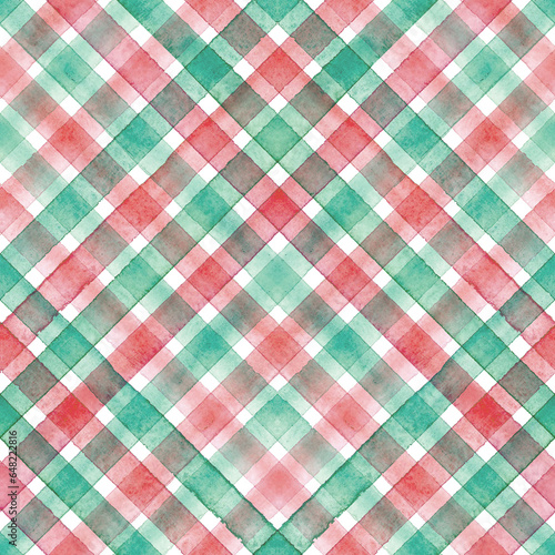 Watercolor stripe plaid seamless pattern. Christmas striped background.