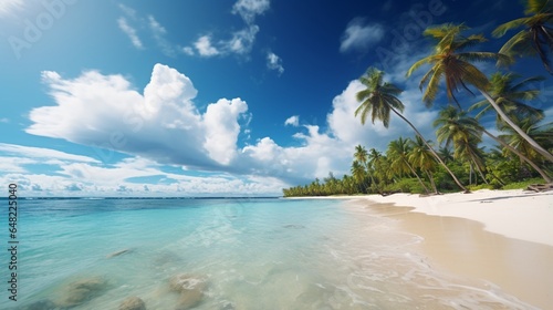 an elegant AI image of a pristine tropical beach with powdery white sands and turquoise waters