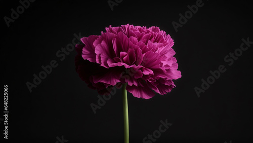 purple carnation flower isolated on black background, close up
