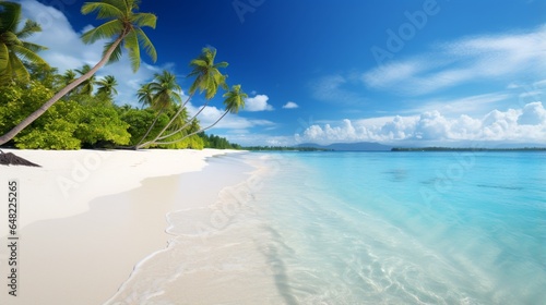 an elegant AI image of a pristine tropical beach with powdery white sands and turquoise waters