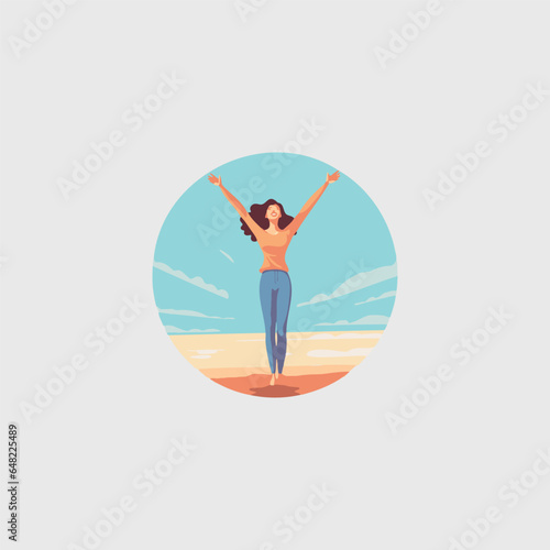 beautiful woman celebrating with her arms up