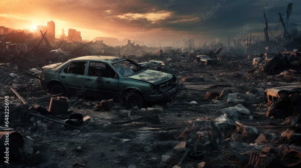 Apocalyptic Landfill Full of Trash and Abandoned Vehicles
