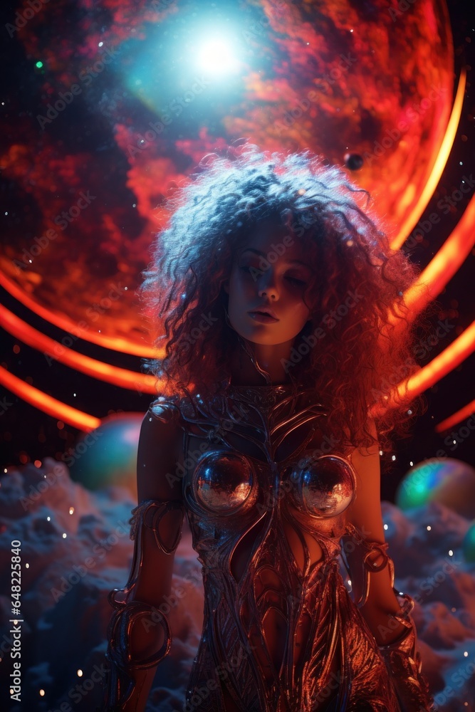 Fototapeta premium Cosmic Woman with Planetary Background