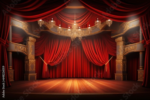 Theater Stage: Red Curtains and Spotlight Drama 