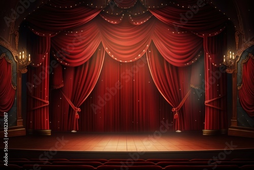 Theater Stage: Red Curtains and Spotlight Drama 