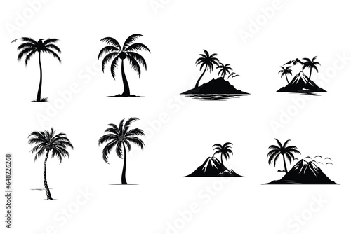 Fototapeta Naklejka Na Ścianę i Meble -  Palm trees on the beach, palm trees silhouettes set of palm trees vector silhouette