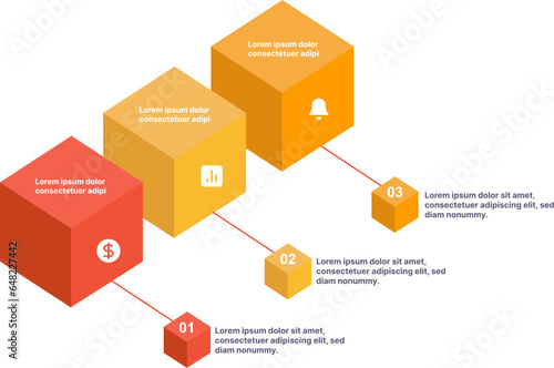 Cubical design for 3 segment content with icon used for presentation designs