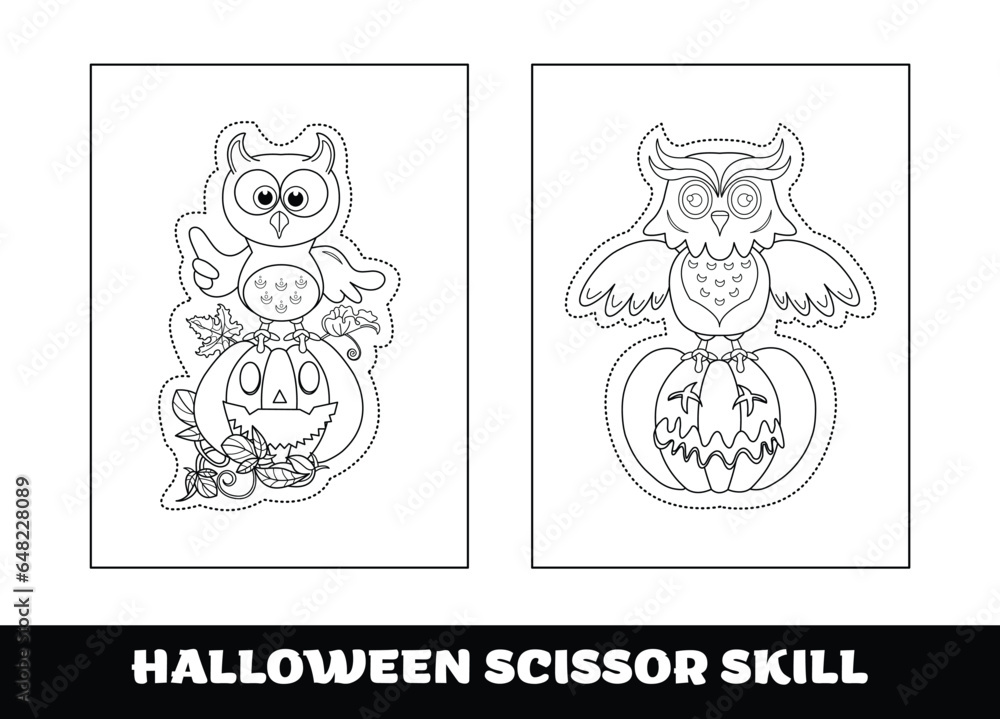Copy the picture kids game and coloring page.Halloween education drawing skill game for preschool children.
