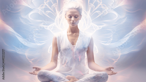 Meditation and yoga are powerful practices that promote physical, mental, spiritual well-being. meditation, individuals cultivate mindfulness and inner peace focusing their.Generative Ai illustration