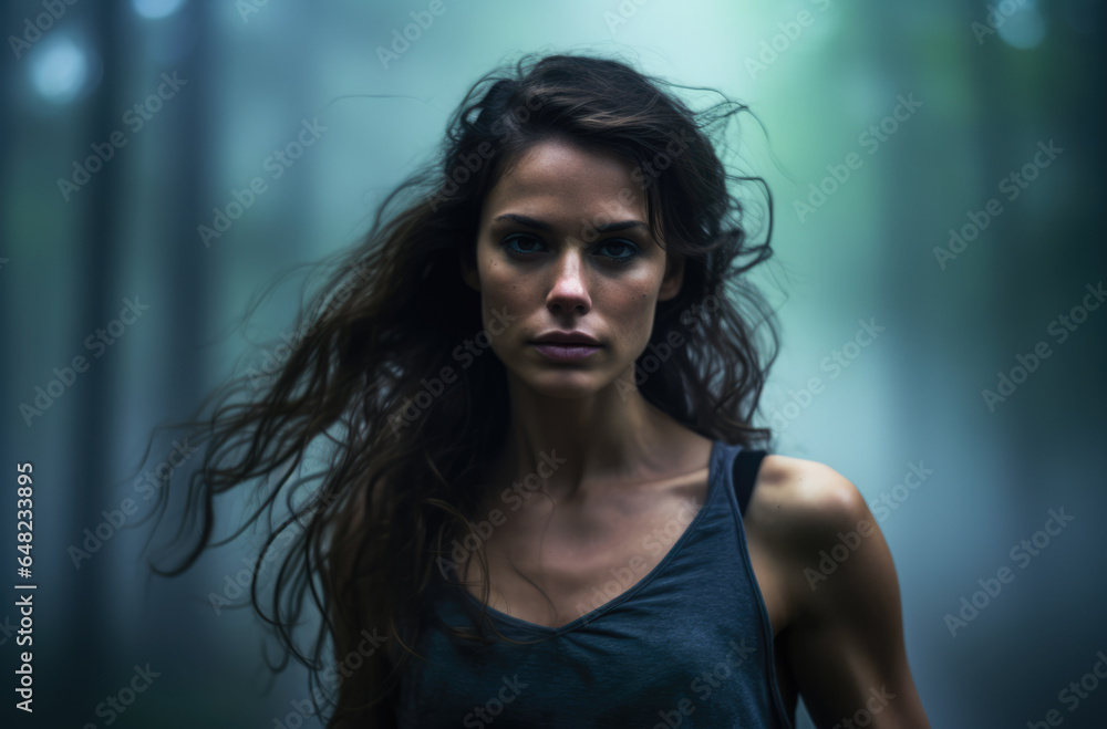 Young woman exploring in a forest Young woman exploring in a forest