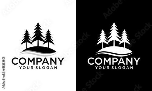 Monochrome illustration with a wild spruce logo on a white background.