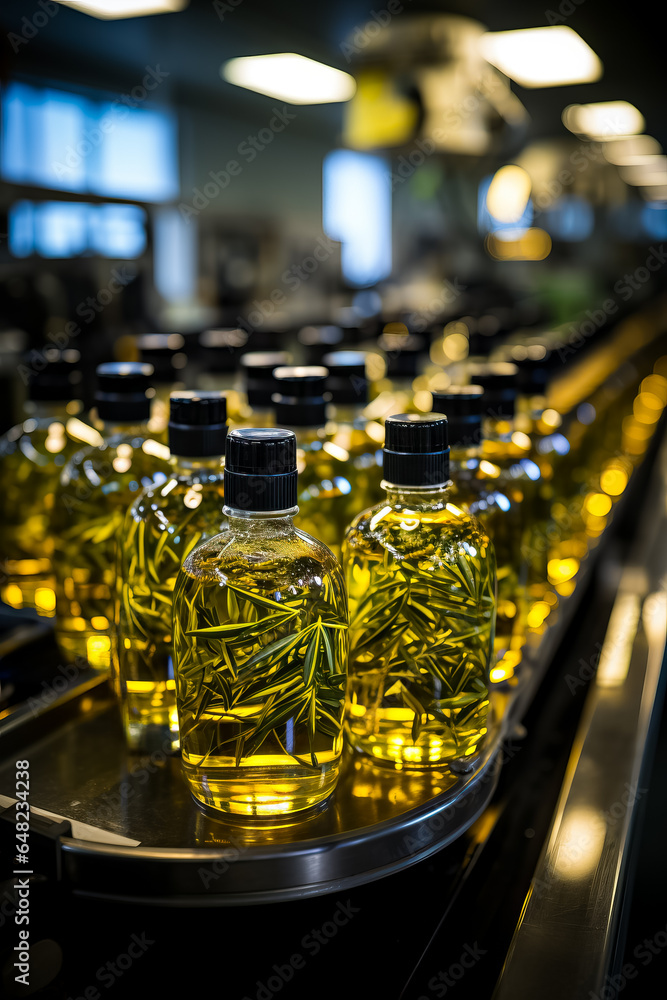 Modern assembly line ensuring rigorous quality control in olive oil production and packaging 