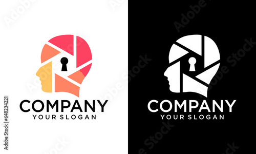 Open head mind key logo template design