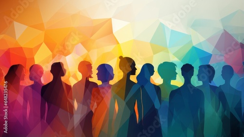 Illustration of a colourful group of people standing together, Gender diversity concept art - created with Generative AI technology © AI Visual Vault
