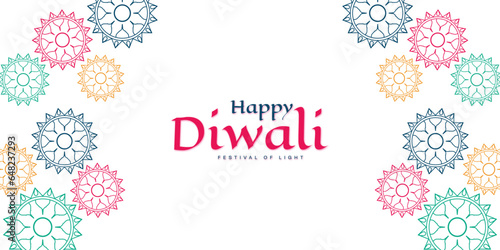 Happy Diwali wishing or greeting card colorful background with flat lamps and mandala decoration banner or poster design vector file