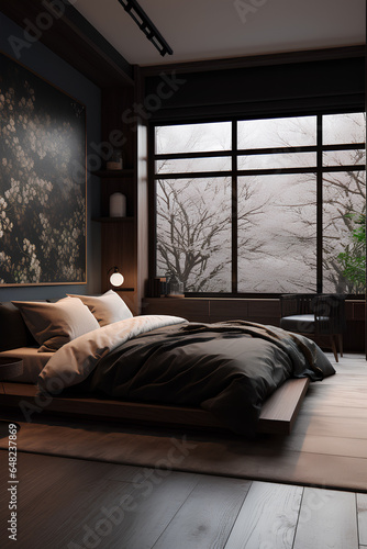 Japan style bedroom interior in modern house.