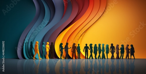 Illustration of a colourful group of people standing together, Gender diversity concept art - created with Generative AI technology