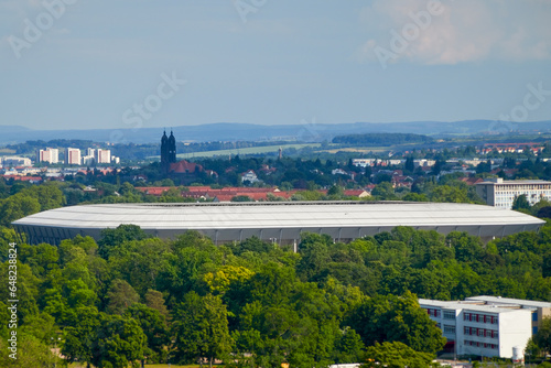 Photography Dynamo stadium in the green park of Dresden, Germany