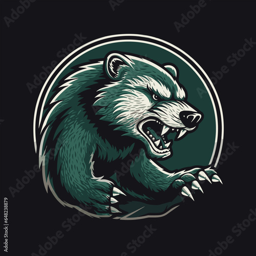Angry honey badger head vector logo template. Sport honey badger logo design. For the wild.