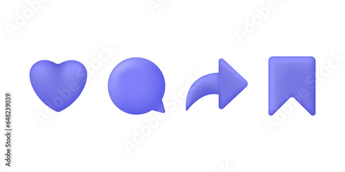 3d Set for social networks. Like, comment, save, share concept.