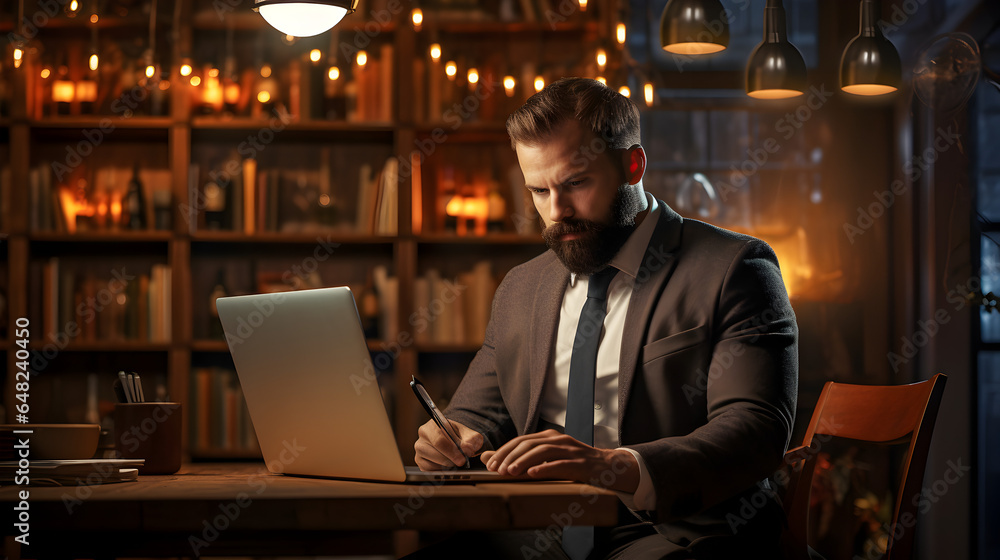 businessman working on laptop in cafe businessman working on laptop in cafe