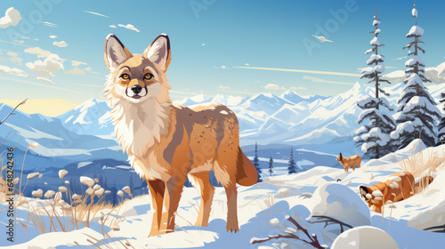 Illustration of a red fox in winter